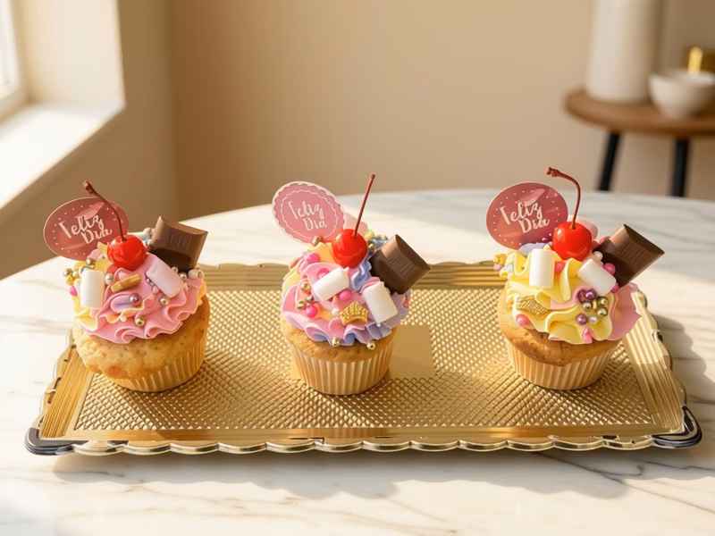Cupcakes decorados con crema, cereza y chocolate de Pastelería Dulcita en Bogotá