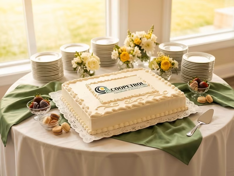 Torta personalizada para evento empresarial con logo, elaborada por Pastelería Dulcita en Bogotá
